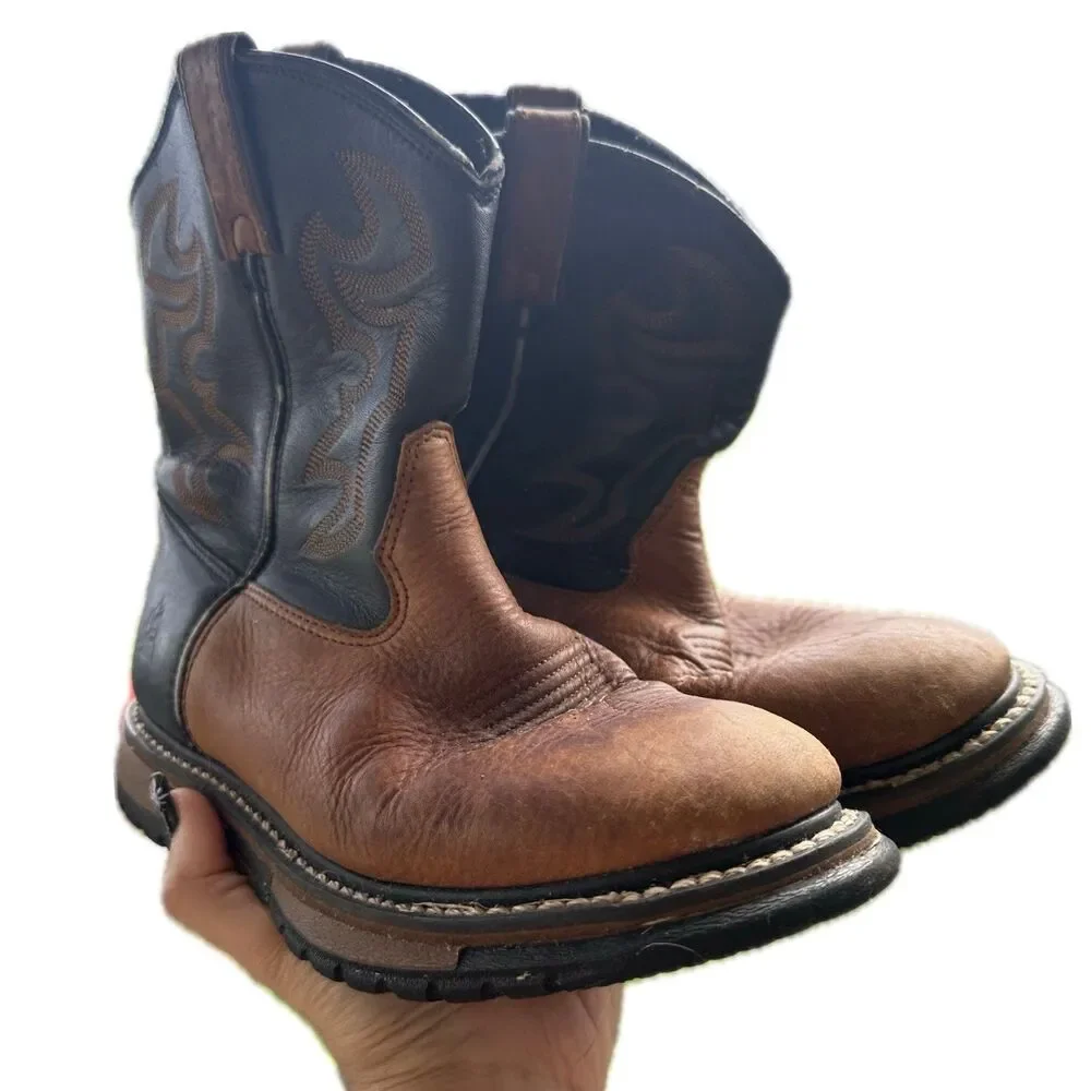 Rocky Kid's Original Ride Western Two Tone Full Grain Leather Boots 3.5 M
